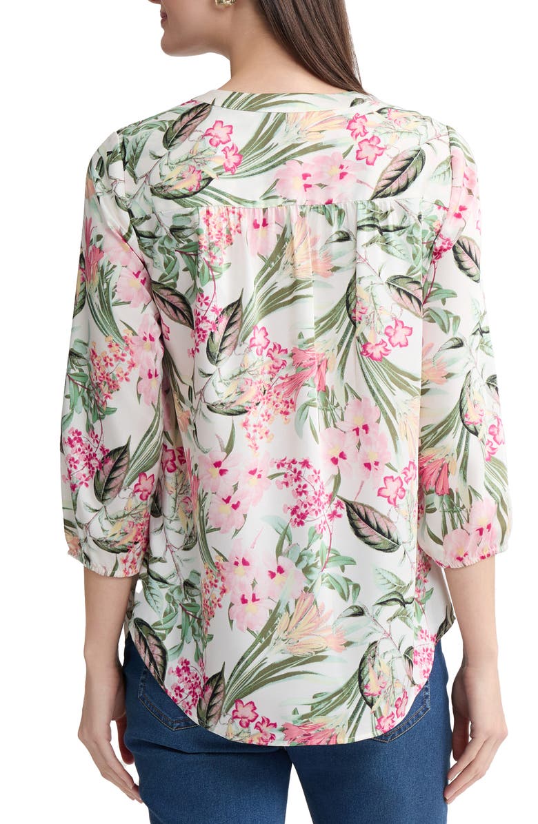 Jones New York Floral V-Neck Tunic, Alternate, color, White Sand Multi