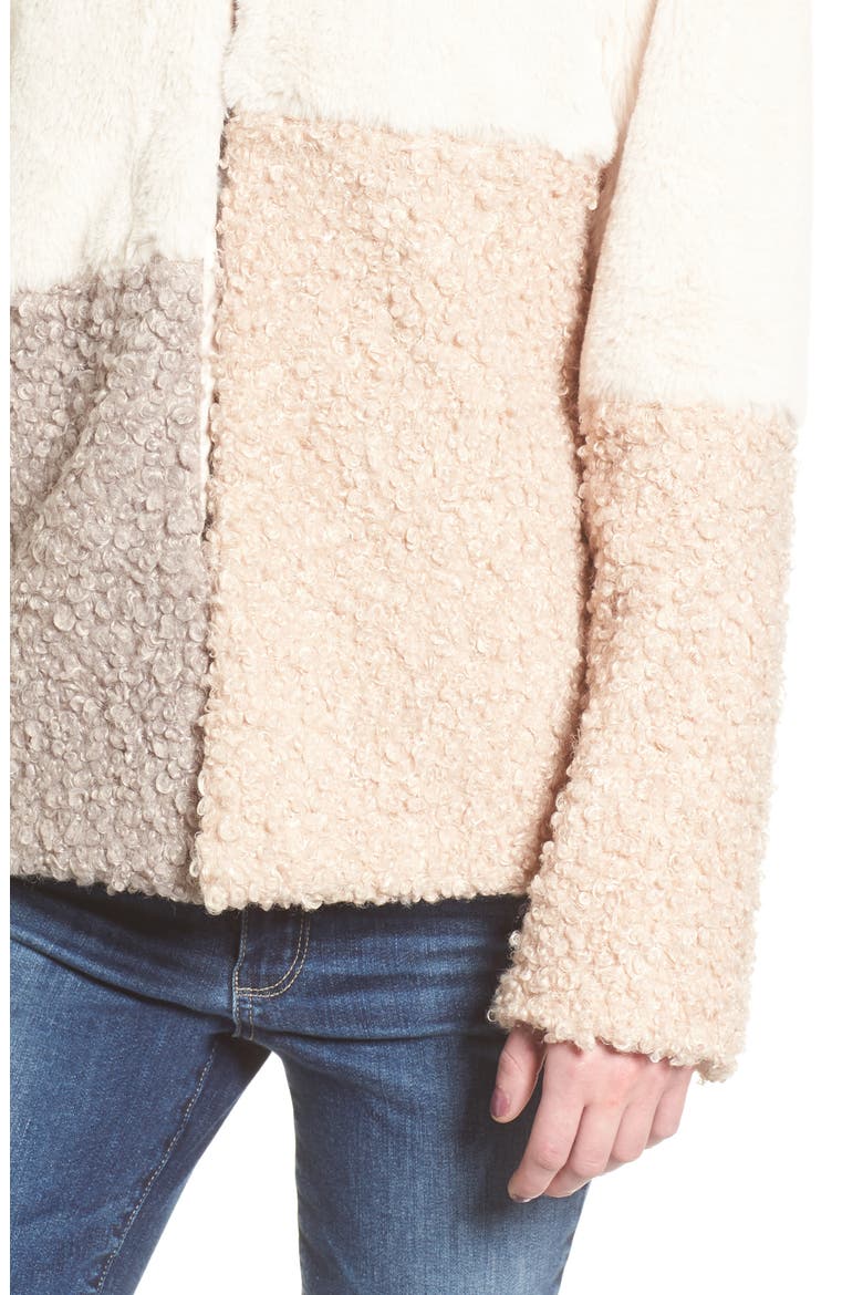 Patchwork Faux Fur Coat, Alternate, color, CREAM