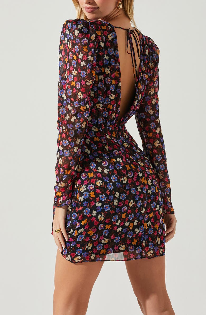 ASTR the Label Cindy Floral Long Sleeve Chiffon Minidress, Alternate, color, Blue Red Ditsy
