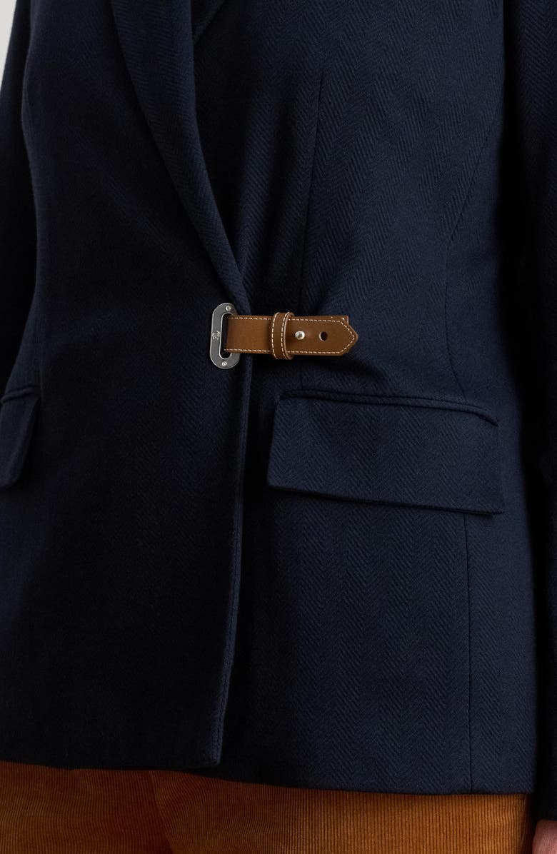 Lauren Ralph Lauren Herringbone Jacquard Buckle Blazer, Alternate, color, Lauren Navy