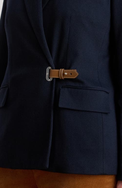 Ralph Lauren Petite Buckle-trim Herringbone Jacquard Blazer In Black