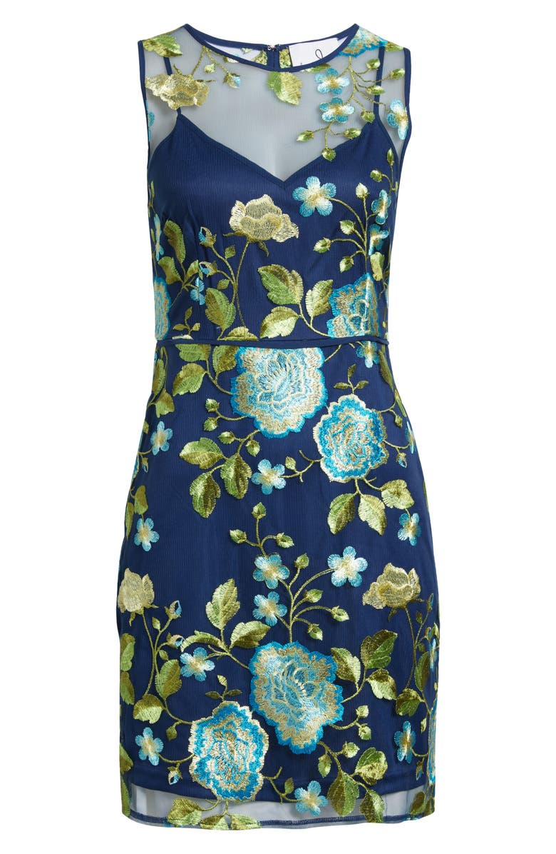 Sam Edelman Embroidered Floral Mesh Minidress, Alternate, color, Lime/ Blue