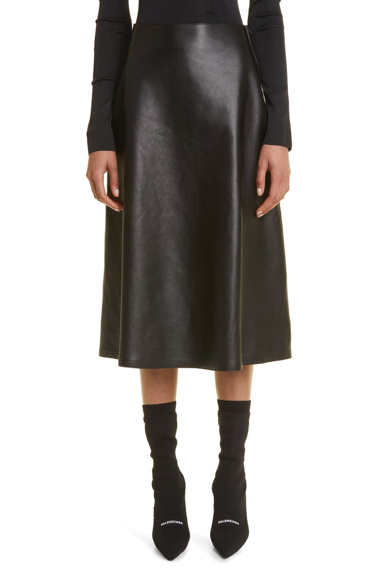 A-Line Lambskin Leather Skirt, Main, color, BLACK