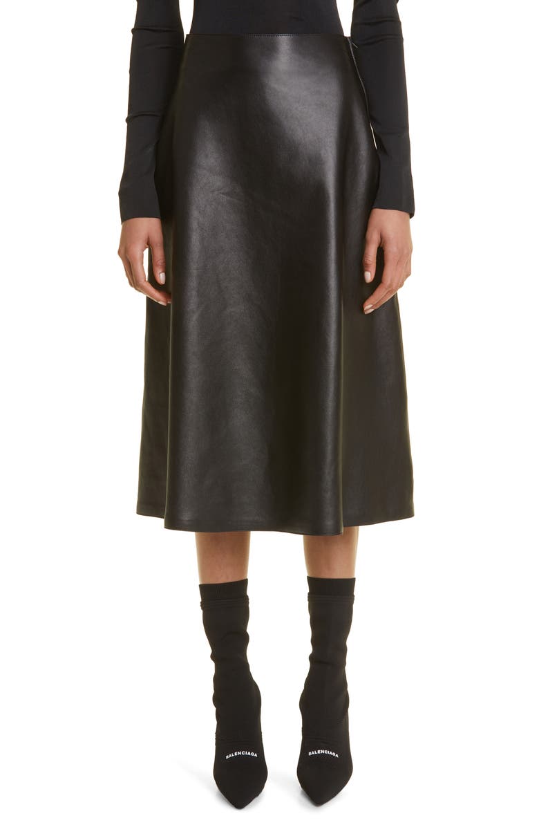 Balenciaga A-Line Lambskin Leather Skirt, Main, color, 