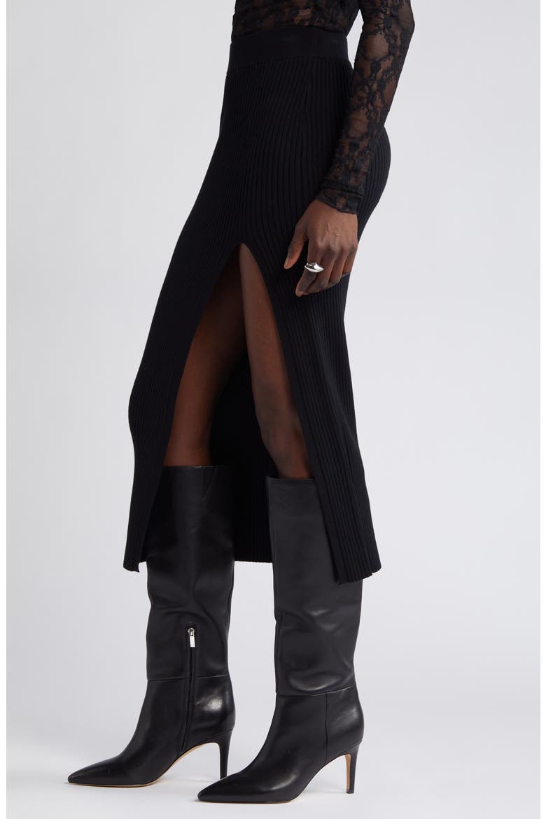 Rib Sweater Skirt, Alternate, color, BLACK