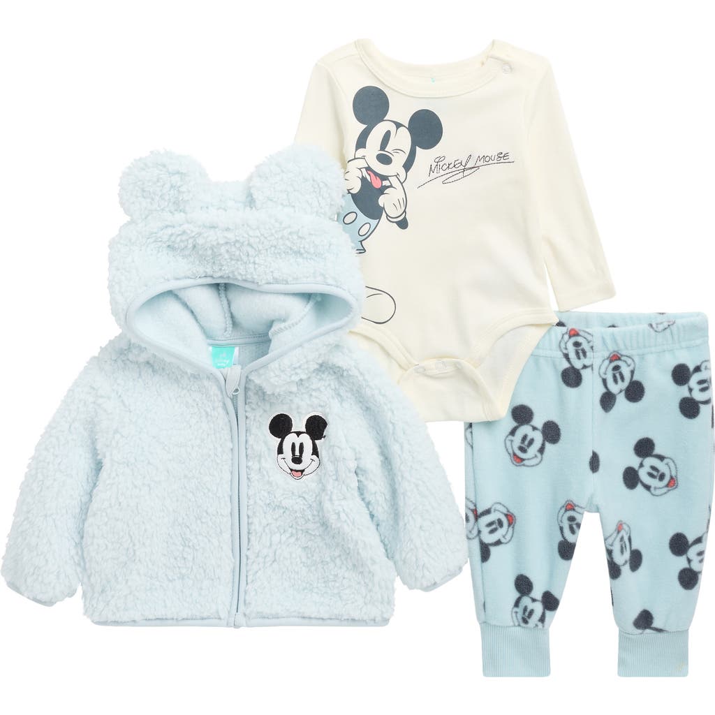 Assorted High Pile Fleece Hooded Jacket, Bodysuit & Pants Set In Blue