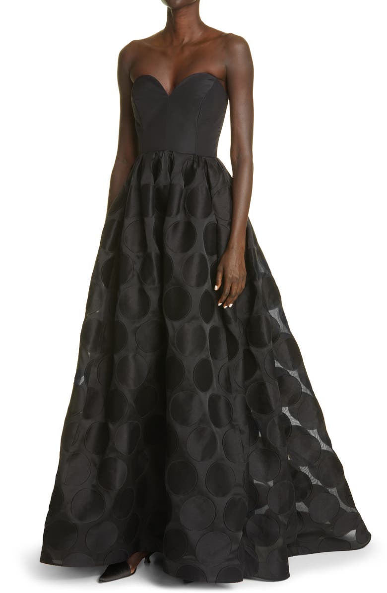 Carolina Herrera Fil Coupé Polka Dot Strapless Ballgown, Alternate, color,
