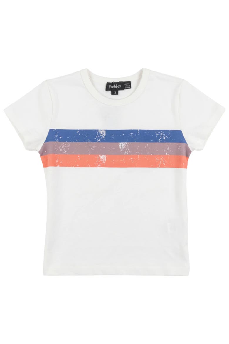 Multi Color Stripe Ribbed Neckline Cotton Spandex T-Shirt, Main, color, Ivory