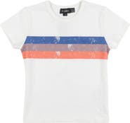 Puddles Multi Color Stripe Ribbed Neckline Cotton Spandex T-Shirt