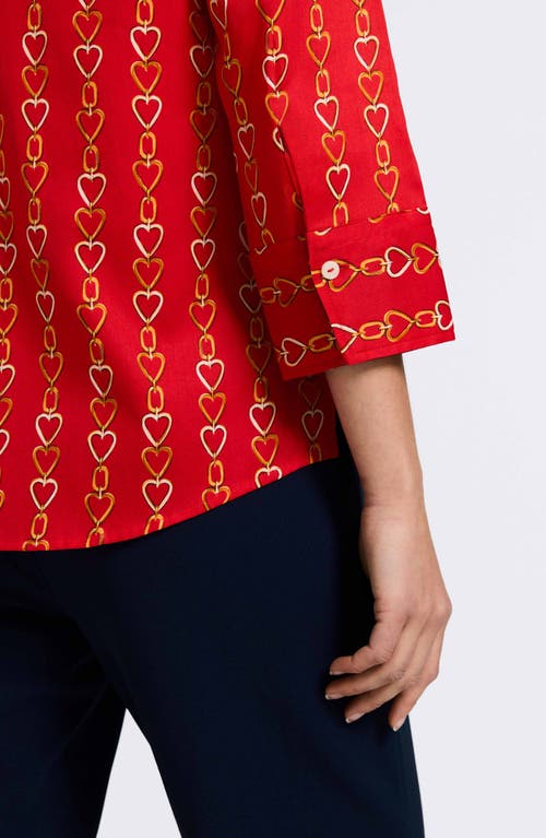 Foxcroft Mary Love Chain Print Cotton Button-up Shirt In Red/multi