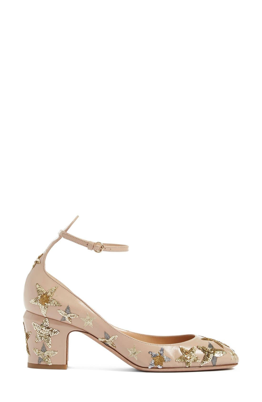 Valentino 'Tango' Star Studded Ankle Strap Pump, Alternate, color, BEIGE LEATHER