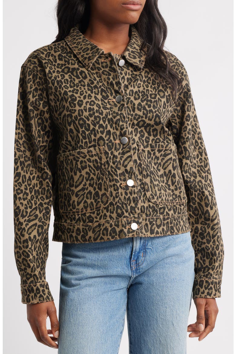 Leopard Print Denim Trucker Jacket, Alternate, color, LEOPARD