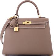 Pre-Owned Hermes Kelly Handbag Grey Epsom with Gold Hardware 25