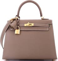 Pre-Owned Hermes Kelly Handbag Grey Epsom with Gold Hardware 25