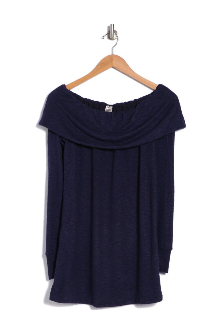 Foldover Off the Shoulder Tunic Sweater, Alternate, color, NAVY