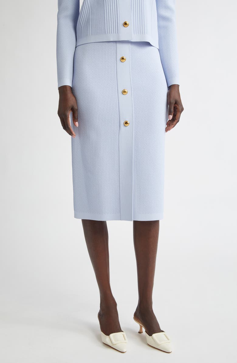 ST. JOHN Mixed Stitch Flatback Rib Skirt, Main, color, Blue Lagoon