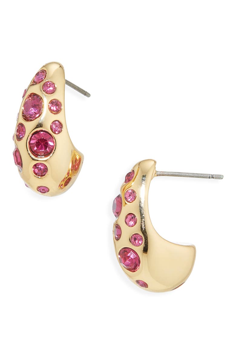 Bombay Pavé CZ Dome Hoop Earrings, Main, color, GOLD/ PINK