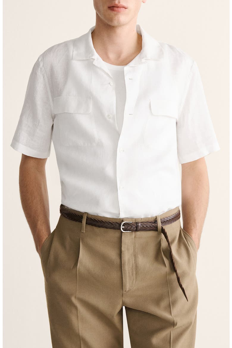 LINEN BOWLING-COLLAR SHIR, Main, color, WHITE