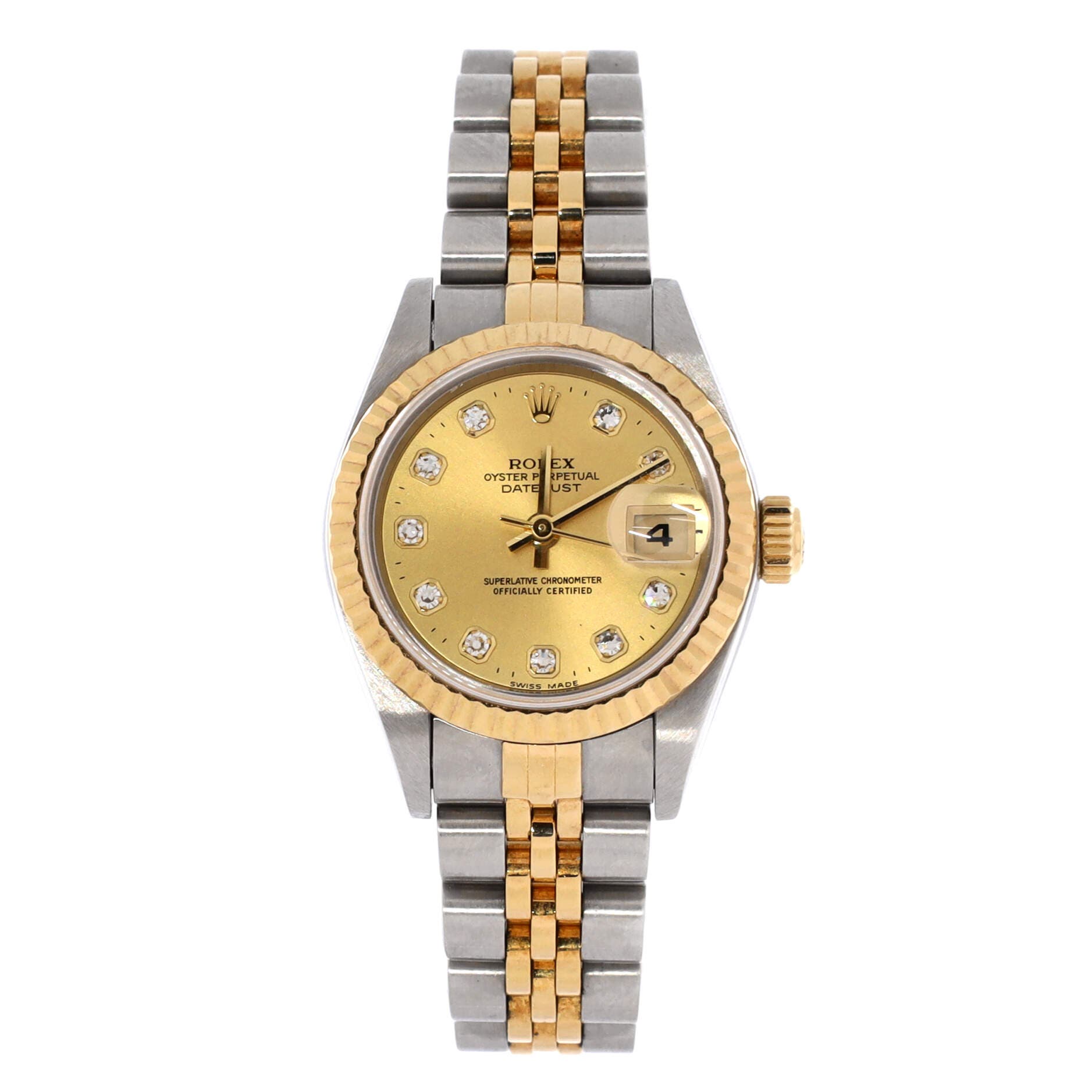 Oyster Perpetual Datejust Automatic Watch Stainless Steel and Yellow Gold with Diamond Markers 26, Main, color, Metallic Silver