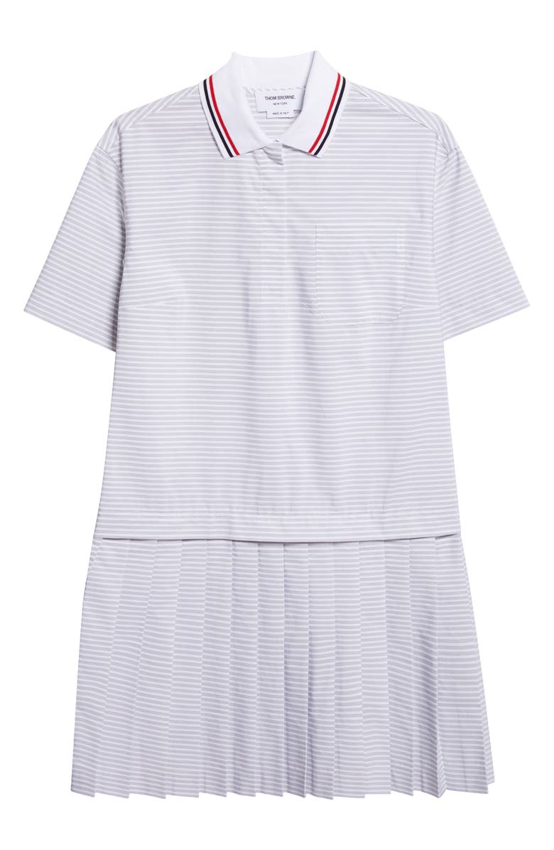 Thom Browne Stripe Pleated Cotton Polo Shirtdress, Main, color, Med Grey