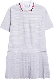 Thom Browne Stripe Pleated Cotton Polo Shirtdress