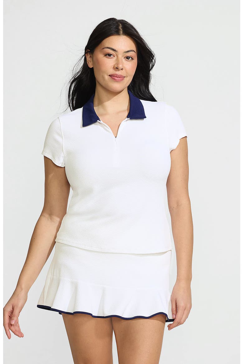 Plus Size Short Sleeve Pique Johnny Collar UPF 50 Rash Guard, Main, color, White/Deep Sea Navy