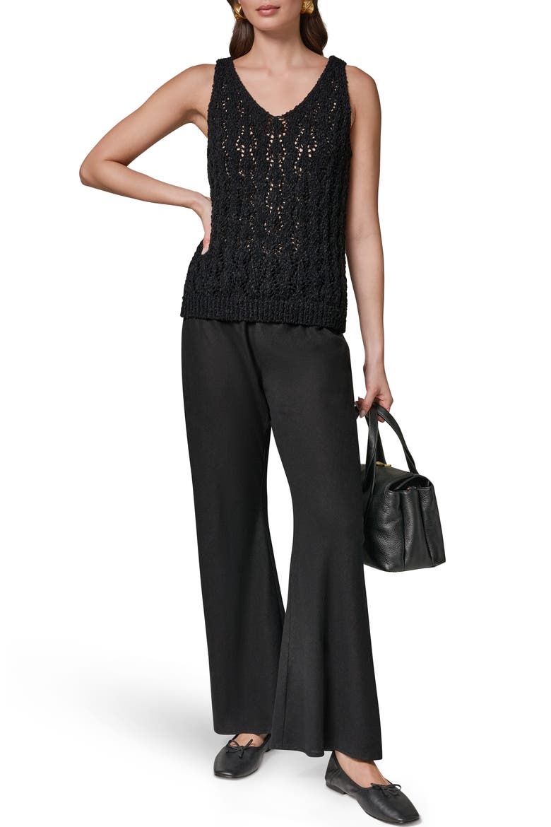 Double V-Neck Open Stitch Sweater Vest, Alternate, color, BLACK