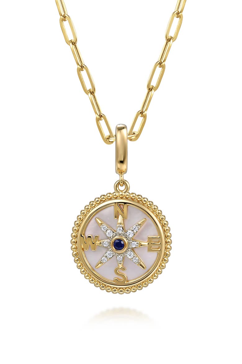 Bujukan Mother-of-Pearl & Diamond Compass Charm, Alternate, color, GOLD