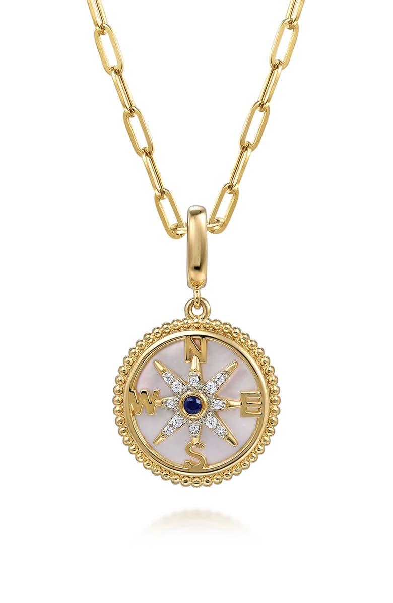 Gabriel & Co. Bujukan Mother-of-Pearl & Diamond Compass Charm, Alternate, color, Gold
