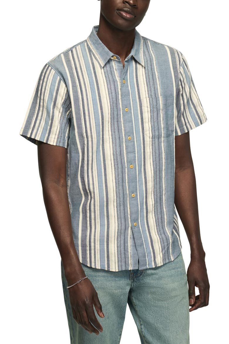 San Gabriel Stripe Short Sleeve Cotton Dobby Button-Up Shirt, Main, color, BLUE STRIPE