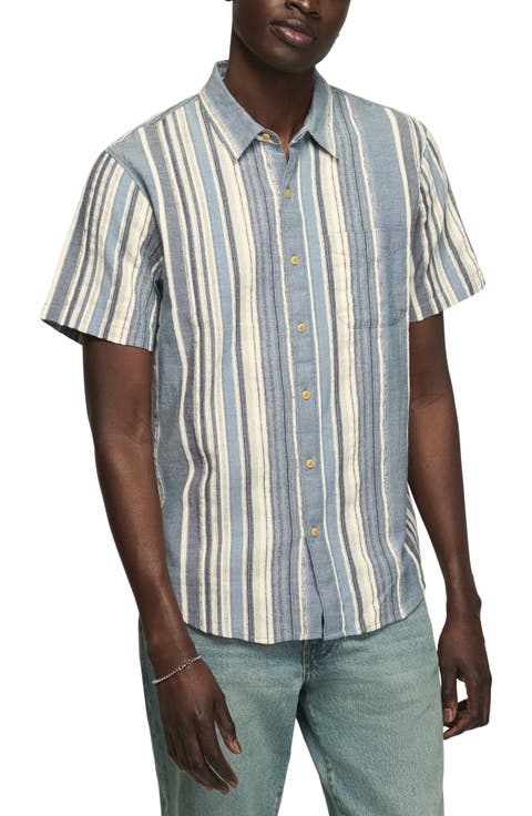 San Gabriel Stripe Short Sleeve Cotton Dobby Button-Up Shirt