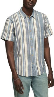 Lucky Brand San Gabriel Stripe Short Sleeve Cotton Dobby Button-Up Shirt