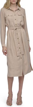DKNY Long Sleeve Belted Midi Shirtdress