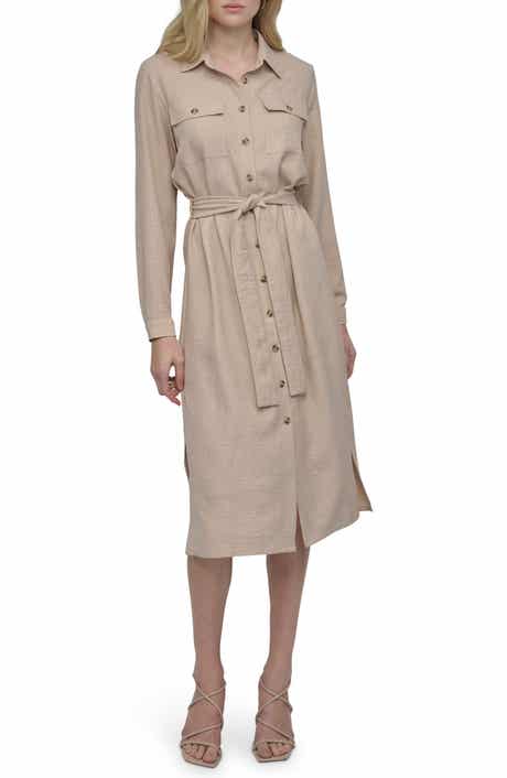 DKNY Long Sleeve Belted Midi Shirtdress