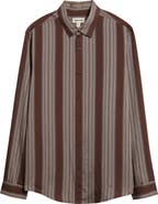 Open Edit Stripe Long Sleeve Button-Up Shirt