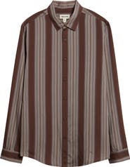 Open Edit Stripe Long Sleeve Button-Up Shirt