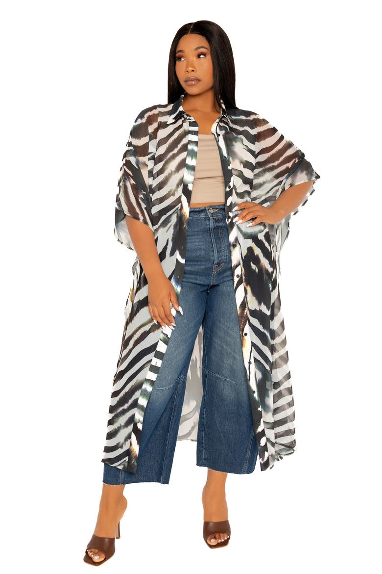 Print Cover-Up Shirtdress, Alternate, color, BLACK WHITE