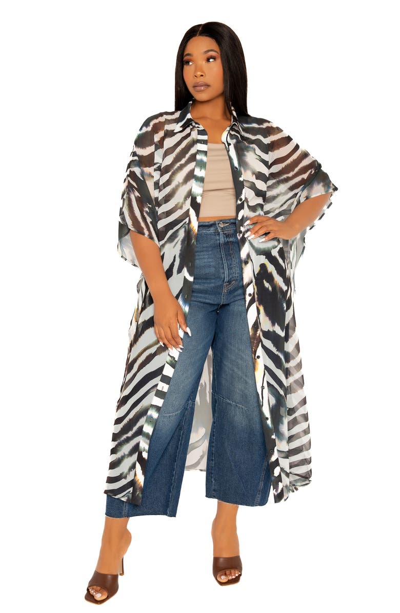 BUXOM COUTURE Print Cover-Up Shirtdress, Alternate, color, Black White