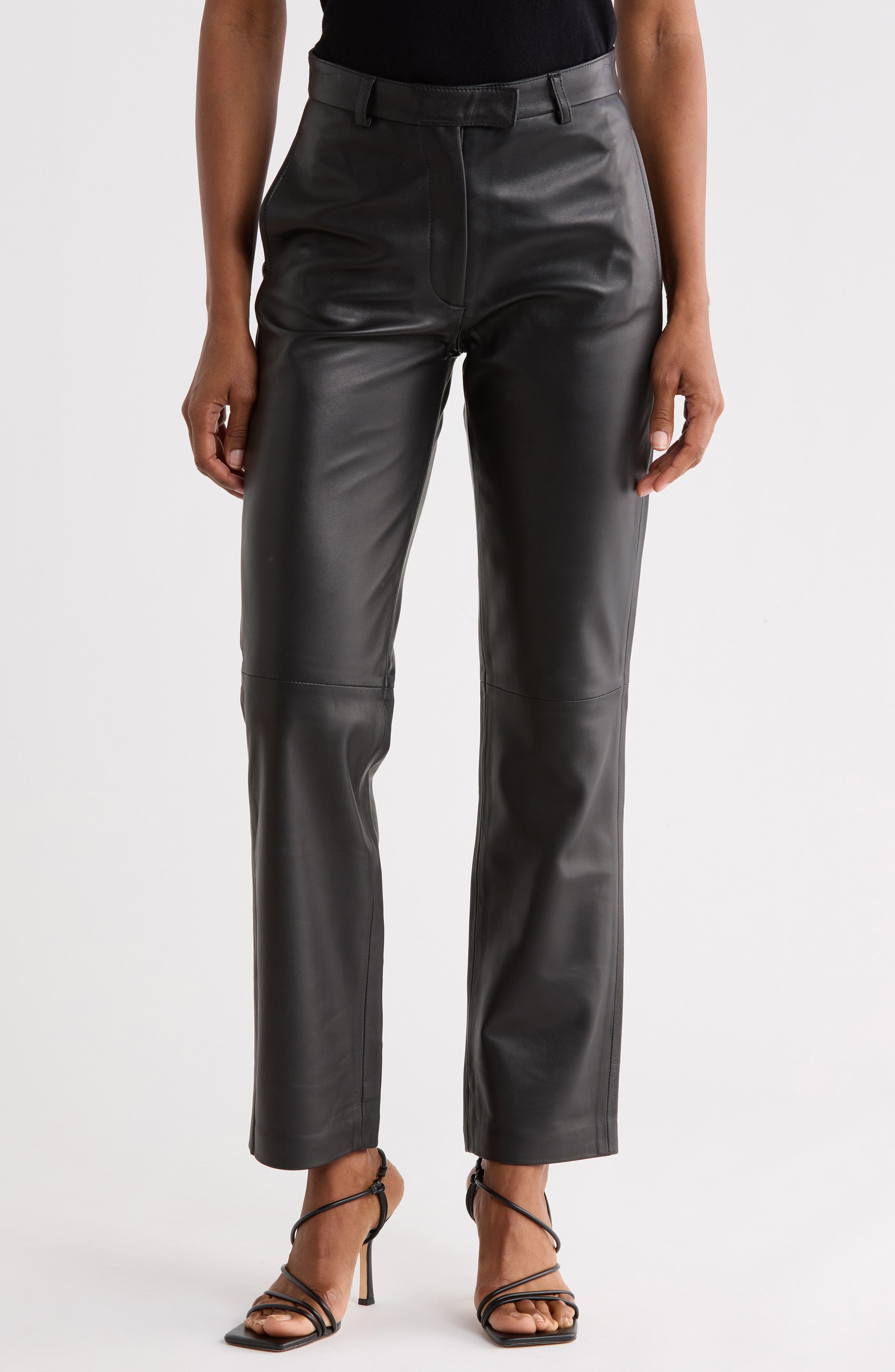 Stovepipe High Waist Leather Straight Leg Pants