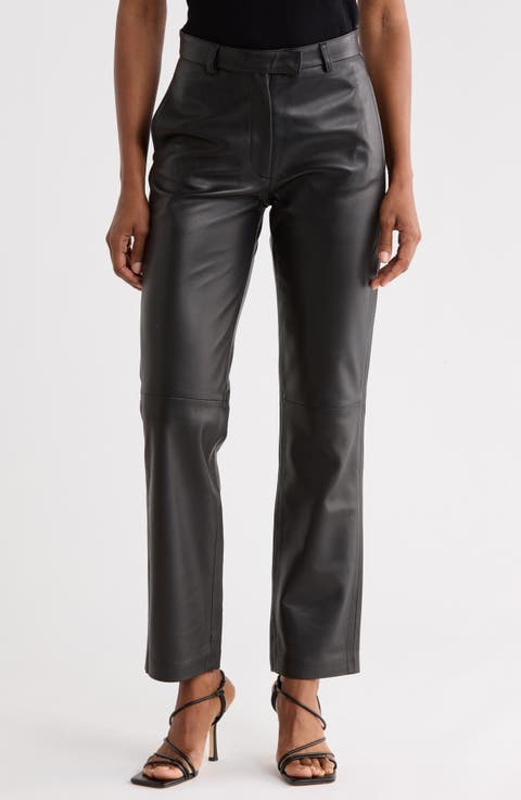 Stovepipe High Waist Leather Straight Leg Pants