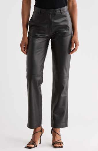 Stovepipe High Waist Leather Straight Leg Pants