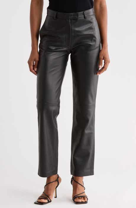 Stovepipe High Waist Leather Straight Leg Pants