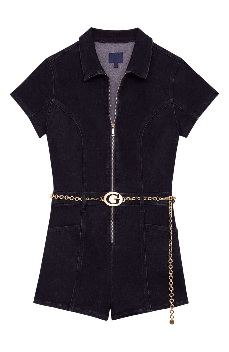 GUESS Ember Belted Stretch Denim Romper, Alternate, color,