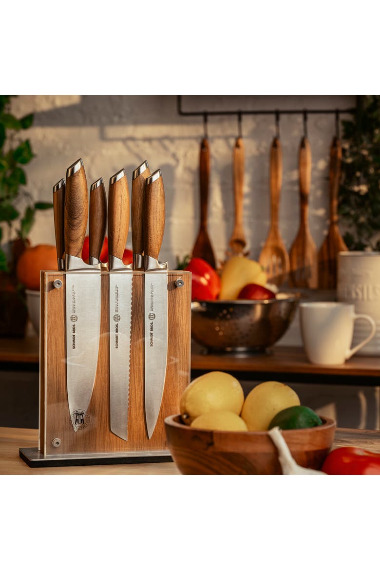 Bonded Teak 7-Piece Knife Block Set, Alternate, color, Brown