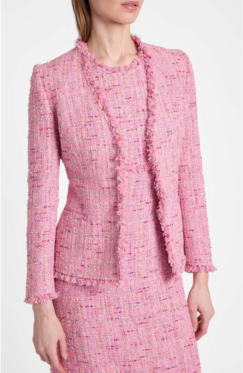 Santorelli Cynthia Jacket in Luxury Cotton Blend Tweed, Alternate, color, Candy Pink