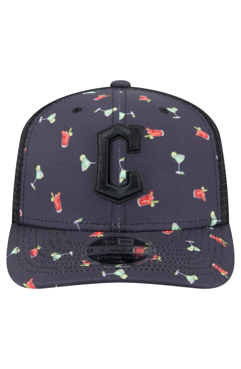 New Era Men's New Era Black Cleveland Guardians Adventure Drinks Pattern 9SEVENTY Stretch-Snap Hat, Alternate, color, 