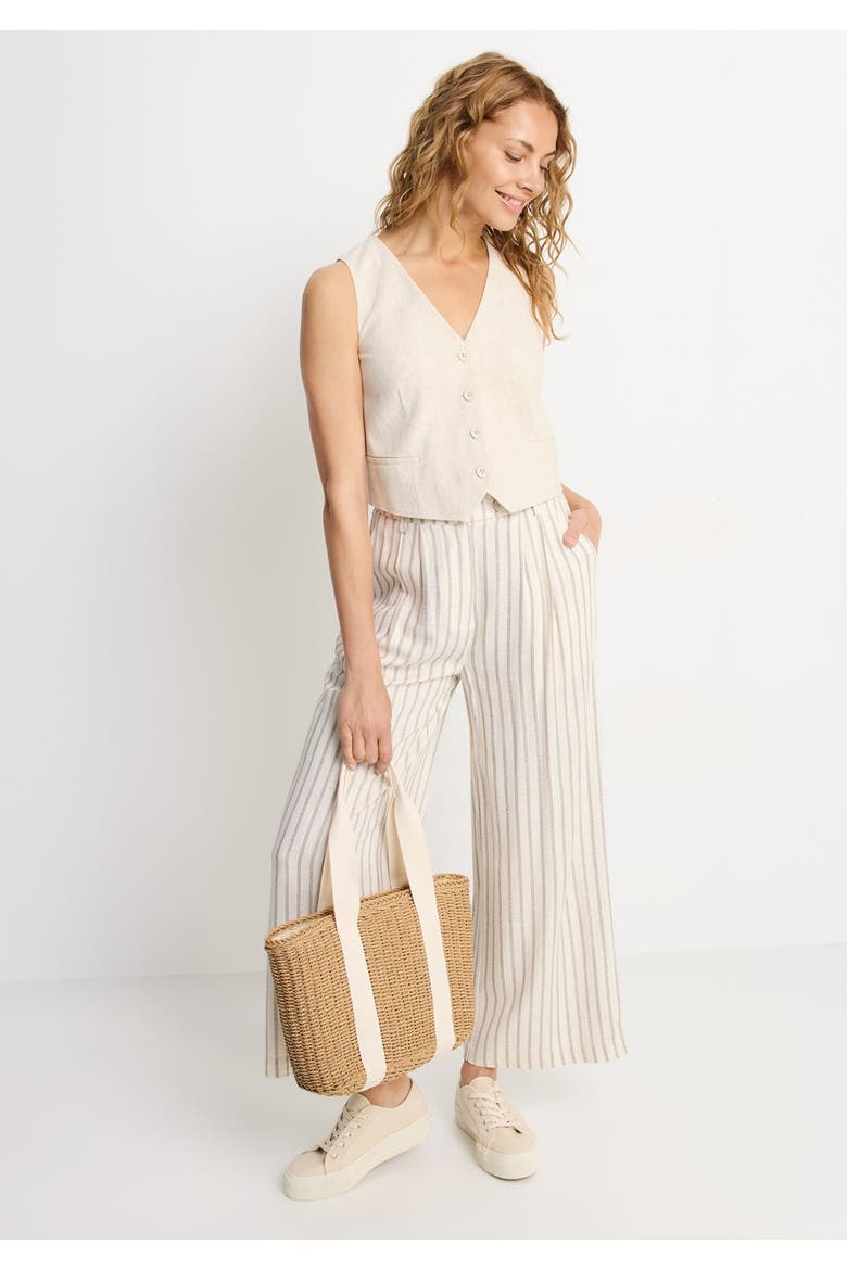 Women's Linen Button Up Vest, Alternate, color, Sand