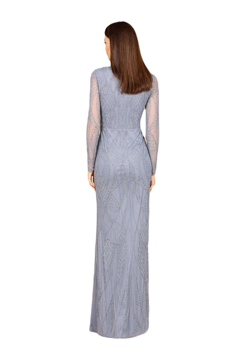 V Neck Beaded Long Sleeve Dress, Alternate, color, Dusty Periwinkle