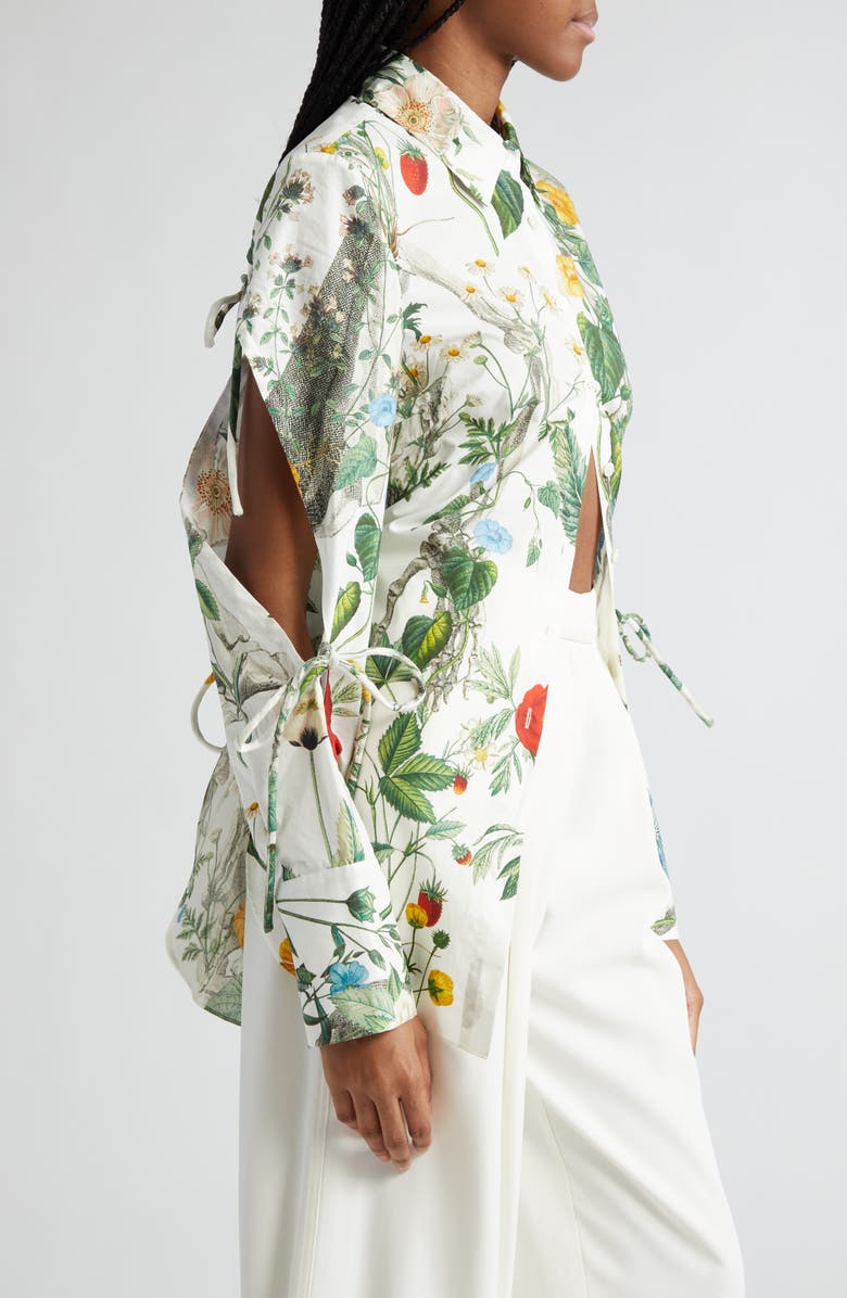 MONSE Floral Skeleton Print Cutout Cotton Button-Up Shirt, Alternate, color, 