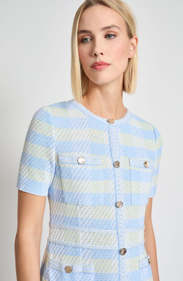 Misook Modern Fit Tweed Sheath Dress, Alternate, color, Artic/ Butterfield/ White